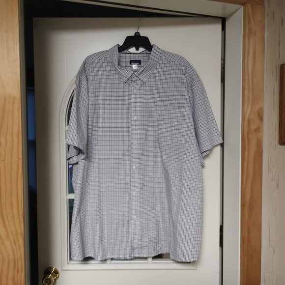 New Basic Editions Easy Care Blue Green Plaid Short Sleeve Button Down Men's 5XL - Picture 1 of 2